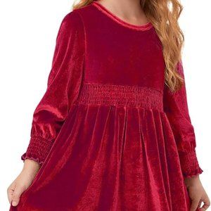 CHILDRENSTAR Girls Velvet Dress Smocked Waist Long Sleeve Knee-Length Dress